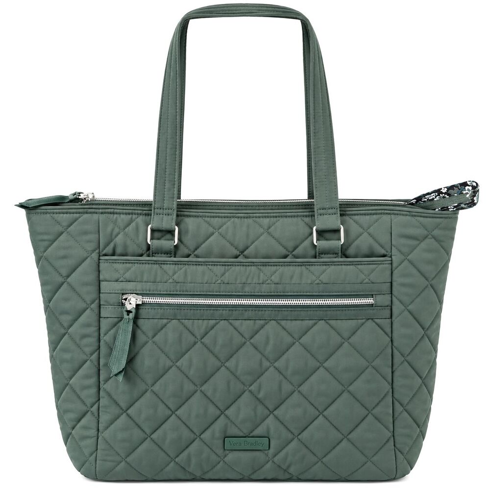 Vera Bradley Performance Twill Tote Bag Olive Leaf Green Zip Closure Pockets